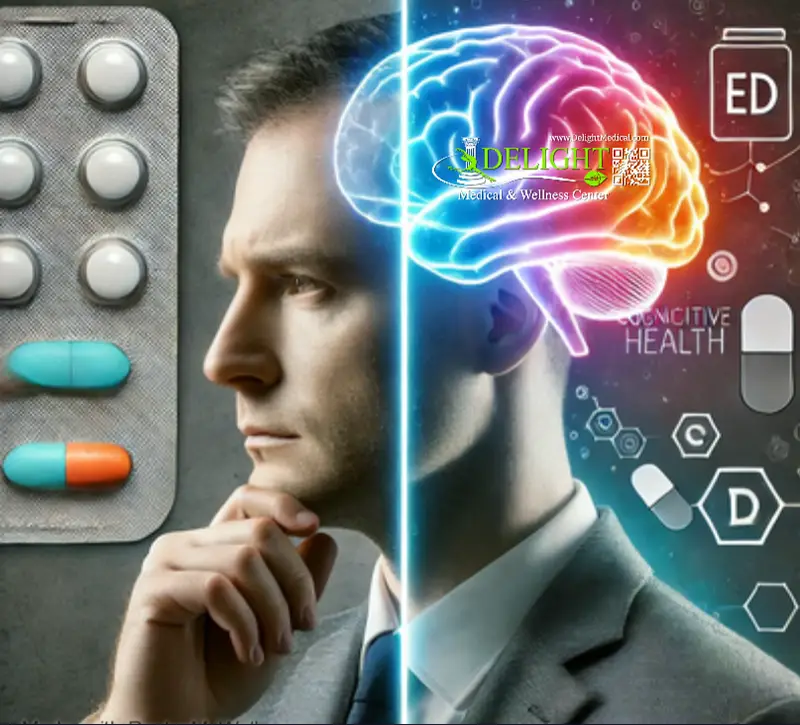 Abstract image of man thinking with brain illustration